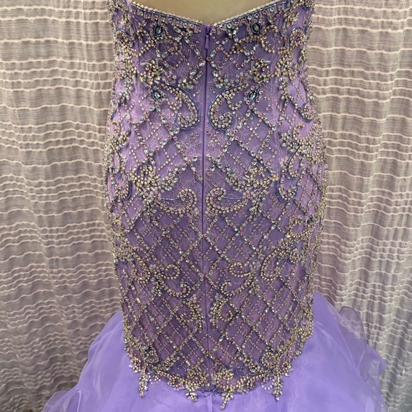 Rachel Allan Lavender One-Shoulder Ruffled Mermaid Gown - Picture 7 of 8